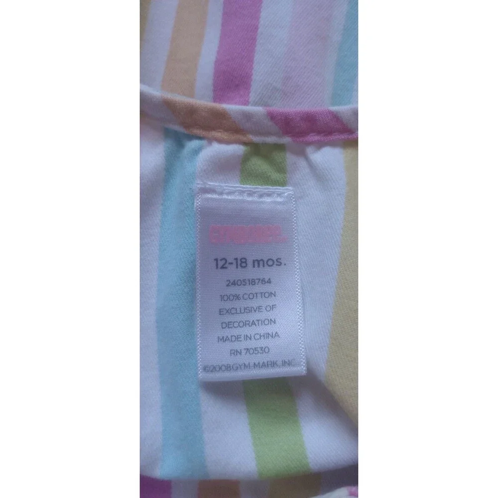 Gymboree Girls 12 - 18 Month 100% Cotton Pastel Rainbow Striped Overall Dress